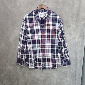 Duluth Men's Size Small Relaxed Fit Blue White Red Plaid Long Sleeve Shirt